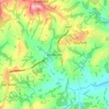 Topografische kaart Wellbrook, hoogte, reliëf