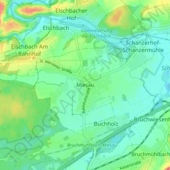 Topografische kaart Miesau, hoogte, reliëf