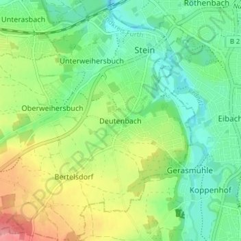Topografische kaart Deutenbach, hoogte, reliëf