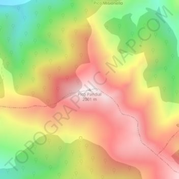 Topografische kaart Pico Pandial, hoogte, reliëf