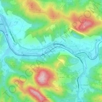 Topografische kaart Durandio, hoogte, reliëf