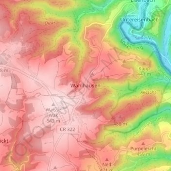 Topografische kaart Wahlhausen, hoogte, reliëf