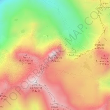 Topografische kaart Pico Anayet, hoogte, reliëf