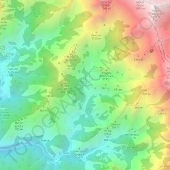 Topografische kaart Resceto, hoogte, reliëf