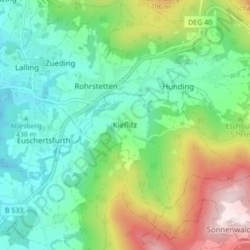 Topografische kaart Kieflitz, hoogte, reliëf
