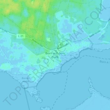 Topografische kaart Born auf dem Darß, hoogte, reliëf
