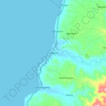 Topografische kaart Initao, hoogte, reliëf