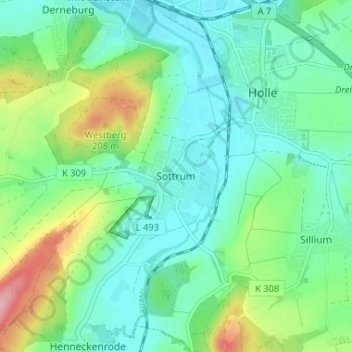 Topografische kaart Sottrum, hoogte, reliëf