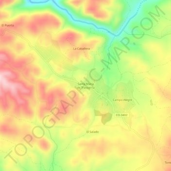Topografische kaart Santa María de Trassierra, hoogte, reliëf