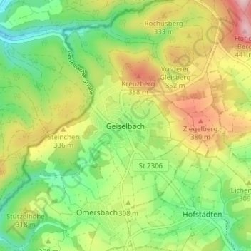 Topografische kaart Geiselbach, hoogte, reliëf