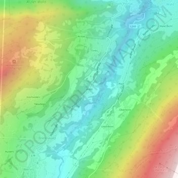 Topografische kaart Blons, hoogte, reliëf