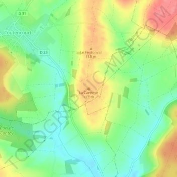 Topografische kaart La Carnoye, hoogte, reliëf