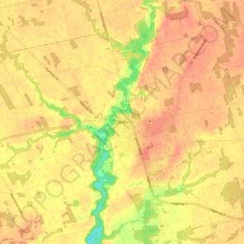 Topografische kaart Delhi, hoogte, reliëf
