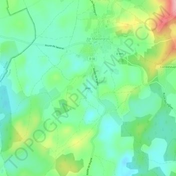 Topografische kaart Inos, hoogte, reliëf