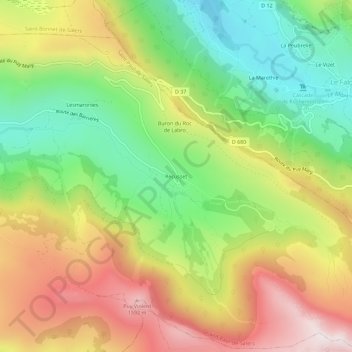 Topografische kaart Récusset, hoogte, reliëf
