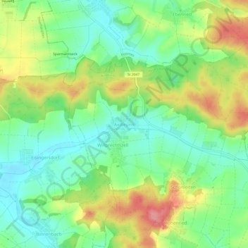 Topografische kaart Axtbrunn, hoogte, reliëf