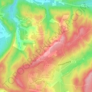 Topografische kaart Les Fabrègues, hoogte, reliëf