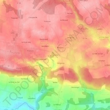 Topografische kaart Kernihel, hoogte, reliëf