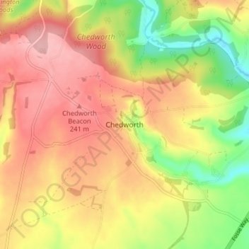 Topografische kaart Chedworth, hoogte, reliëf