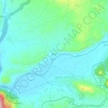 Topografische kaart Vernet, hoogte, reliëf