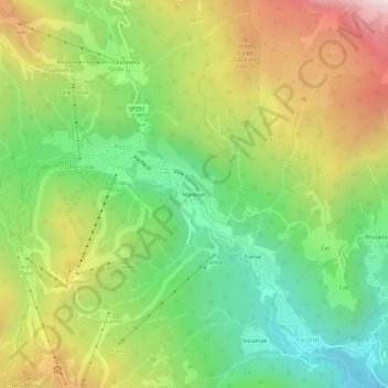 Topografische kaart Mareson, hoogte, reliëf