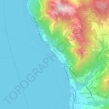 Topografische kaart Vello, hoogte, reliëf