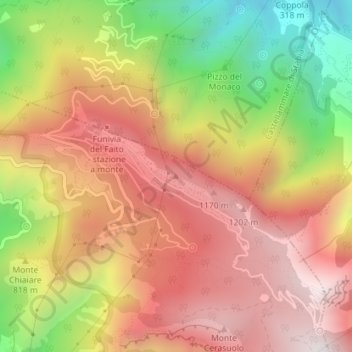 Topografische kaart Monte Faito, hoogte, reliëf