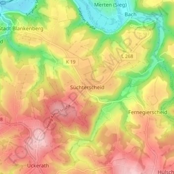 Topografische kaart Süchterscheid, hoogte, reliëf