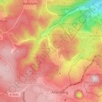 Topografische kaart Hirschsprung, hoogte, reliëf