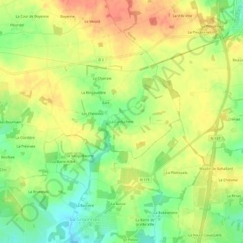 Topografische kaart La Carduchère, hoogte, reliëf