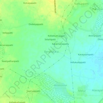 Topografische kaart Perendurai, hoogte, reliëf