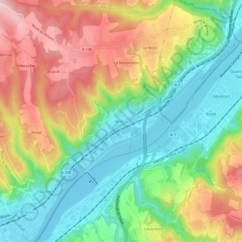 Topografische kaart Vérenay, hoogte, reliëf