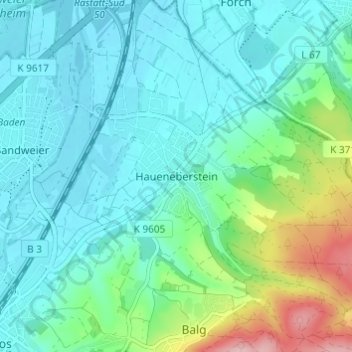 Topografische kaart Haueneberstein, hoogte, reliëf