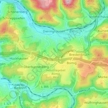 Topografische kaart Ohmig, hoogte, reliëf