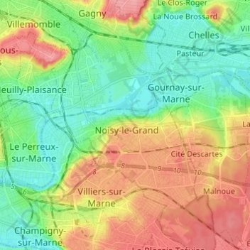 Topografische kaart Noisy-le-Grand, hoogte, reliëf
