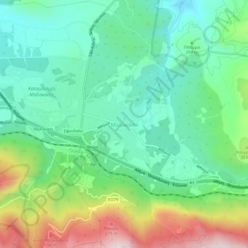 Topografische kaart Malakasa, hoogte, reliëf