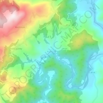 Topografische kaart Kozluçay, hoogte, reliëf