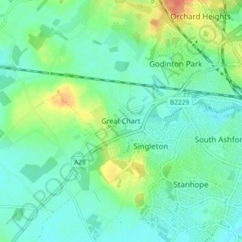Topografische kaart Great Chart, hoogte, reliëf