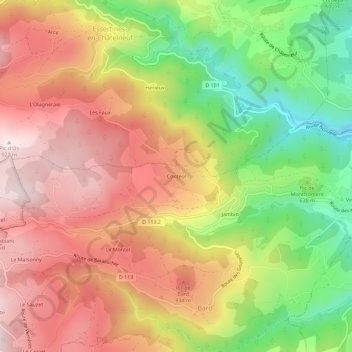 Topografische kaart Contéol, hoogte, reliëf