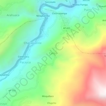 Topografische kaart Canto, hoogte, reliëf