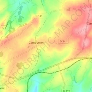 Topografische kaart Isigny, hoogte, reliëf