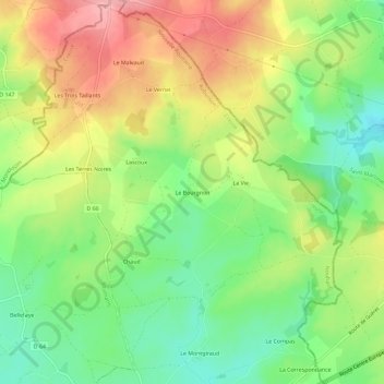 Topografische kaart Le Bourgnon, hoogte, reliëf
