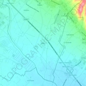 Topografische kaart Trebbio, hoogte, reliëf