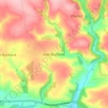 Topografische kaart East Buckland, hoogte, reliëf