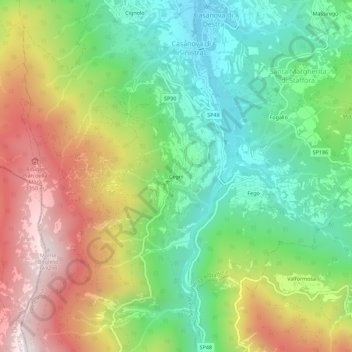 Topografische kaart Cegni, hoogte, reliëf
