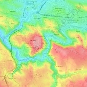 Topografische kaart Cité Lalande, hoogte, reliëf