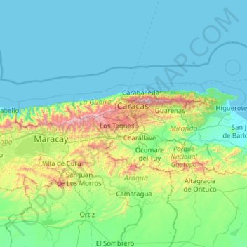 Topografische kaart Altos Mirandinos, hoogte, reliëf