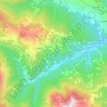 Topografische kaart Comuneglia, hoogte, reliëf
