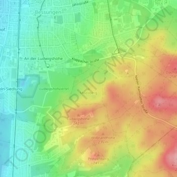 Topografische kaart Moosberg, hoogte, reliëf