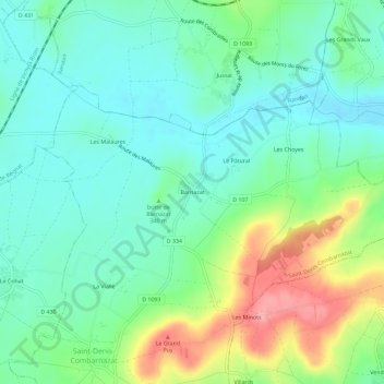 Topografische kaart Barnazat, hoogte, reliëf